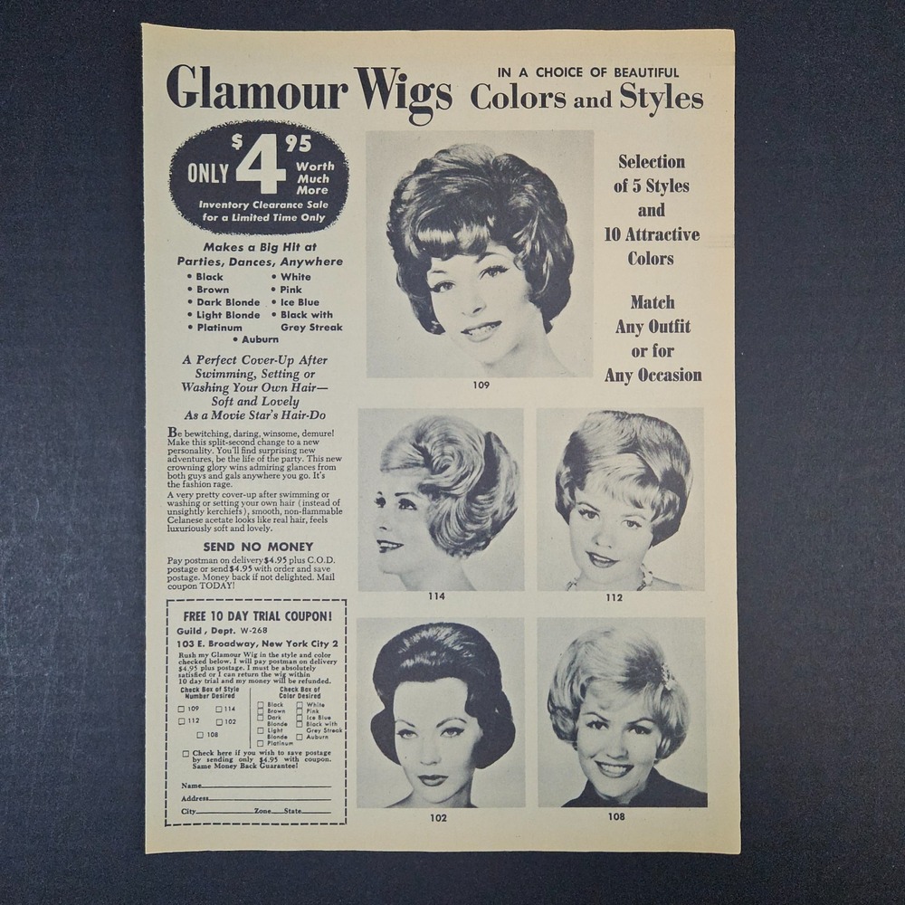 1964 Glamour Wigs Vintage Print Ad Soft & Lovely As A Movie Star's Hair-Do NYC